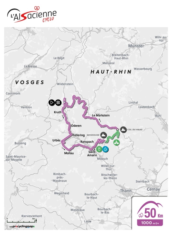 Tracé du parcours de la randonnée de 50 km de L'Alsacienne, l'événement cycliste ouvert à des milliers de participants